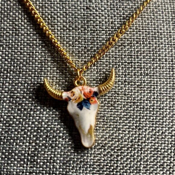 Jewelry - Southwestern Floral Cow Skull Pendant